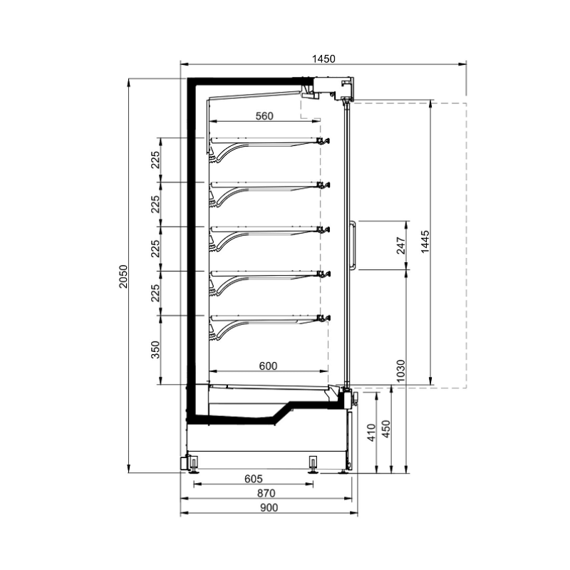 Dimensions vitrine froide a portes tempera noire