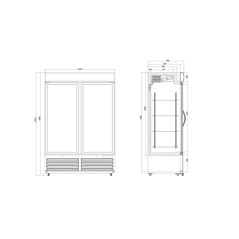 Vitrine froide verticale - coupe